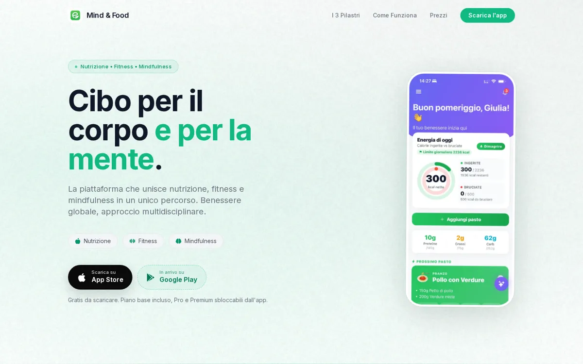 Home page di EatCoach